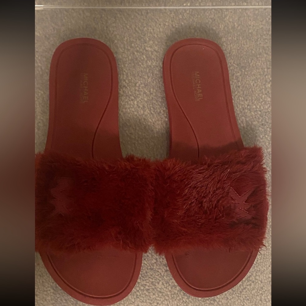 Michael Kors Fur Burgundy Slides